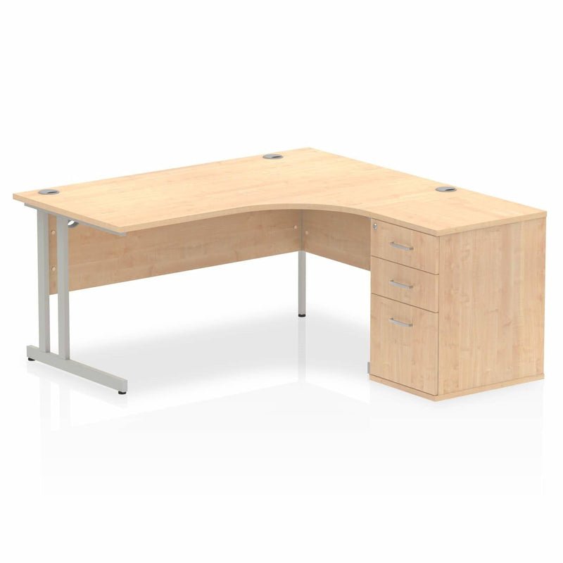 Impulse Crescent Desk With 600mm Deep Desk High Pedestal Bundle - Maple - NWOF