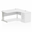 Impulse Crescent Desk With 600mm Deep Desk High Pedestal Bundle - White - NWOF