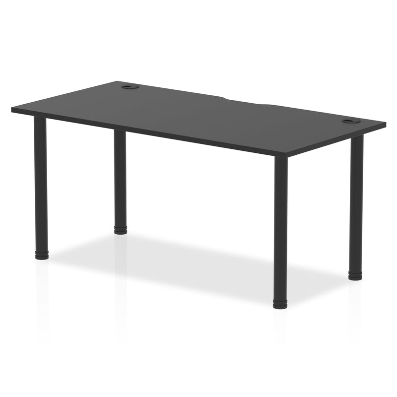 Impulse Black Series 800mm Deep Straight Desk Black Top with Cable Ports & Black Legs - NWOF