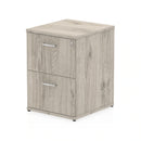 Grey oak Impulse filing cabinet by Dynamic with multiple drawers for office storage, shown in a modern workspace setting.