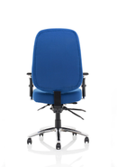 Black Barcelona Deluxe Fabric Operator Chair by Dynamic with adjustable armrests and ergonomic design.