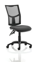 Black Eclipse Plus II mesh back operator chair by Dynamic with adjustable armrests and ergonomic design for office comfort.