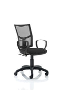 Black Dynamic Eclipse Plus II Mesh Back Operator Chair with adjustable armrests and ergonomic design.