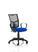 Black Eclipse Plus II mesh back operator chair by Dynamic with adjustable armrests and ergonomic design.