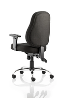 Black Storm Operator Chair by Dynamic with adjustable armrests and ergonomic design for comfortable office seating.