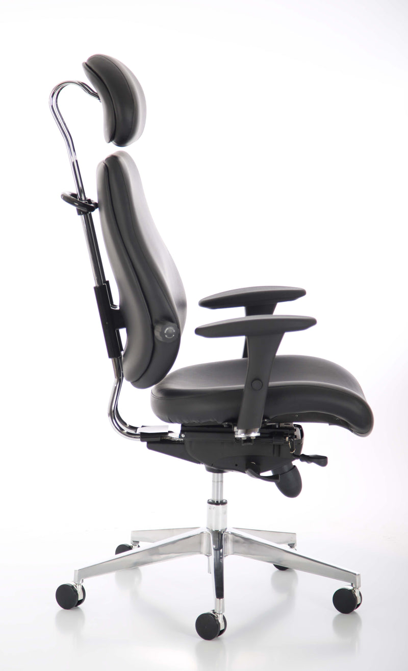 Chiro Plus Ultimate Black Leather Chair With Arms & Headrest - NWOF