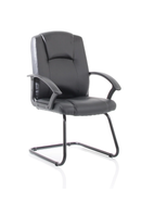 Black leather Bella Cantilever Chair by Dynamic, showcasing its sleek design and modern style in a professional setting.