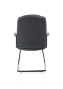 Black leather Bella Cantilever Chair by Dynamic with sleek modern design and sturdy metal frame.