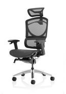 Black mesh Ergo Click Plus posture office chair by Dynamic with adjustable armrests and lumbar support.