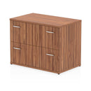 Impulse side filing cabinet in walnut by Dynamic featuring multiple drawers and a sleek modern design.