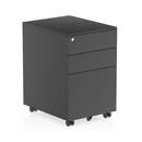 Black Impulse Steel Mobile Pedestal by Dynamic with lockable drawers and casters for easy mobility.