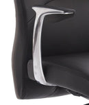 Black executive leather office chair by Dynamic with a high back and armrests, shown from the front angle.