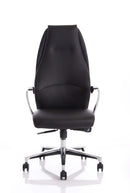 Front view of the Mien Black Executive Leather Office Chair by Dynamic, showcasing its ergonomic design and plush leather upholstery.