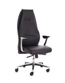 Front view of the Mien Black Executive Leather Office Chair by Dynamic, featuring cushioned armrests and a high backrest.