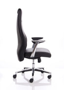 Side view of the Mien Black Executive Leather Office Chair by Dynamic, showcasing the sleek black leather upholstery and ergonomic design.