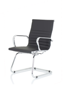 Black Nola Cantilever Chair by Dynamic with sleek modern design and curved metal frame, shown from a side view.