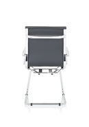 Black Nola Cantilever Chair by Dynamic with sleek metal frame and modern design, shown from a side angle.