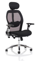 Black fabric mesh back chair from the Sanderson II series by Dynamic, featuring a modern ergonomic design.