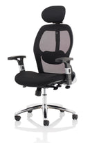 Black fabric mesh back chair from the Sanderson II collection by Dynamic, featuring a sleek ergonomic design.