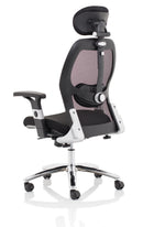 Black fabric mesh back chair from the Sanderson II collection by Dynamic, featuring a modern ergonomic design.