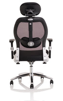 Black fabric mesh back chair from the Sanderson II series by Dynamic, featuring a modern ergonomic design.