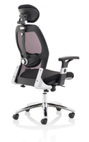 Black fabric mesh back chair from the Sanderson II series by Dynamic, featuring a modern ergonomic design.