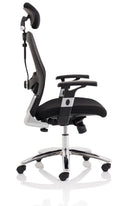 Black fabric mesh back chair from the Sanderson II series by Dynamic, featuring a comfortable ergonomic design.