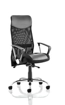 Dynamic Vegas Executive Chair with black leather seat, black mesh back, and leather headrest, designed for comfort and support.