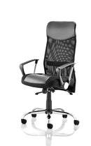 Dynamic Vegas Executive Chair with black leather seat, black mesh back, and leather headrest for ergonomic office comfort.