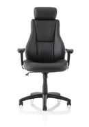 Dynamic Windsor leather executive chair with headrest, featuring ergonomic design and padded armrests for comfortable seating.