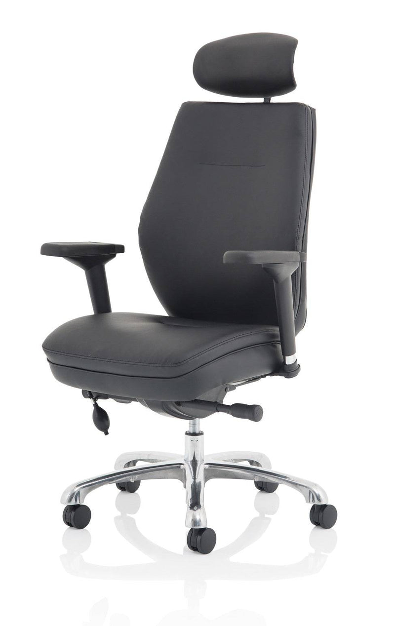 Domino Black Bonded Leather Chair With Arms & Headrest - NWOF