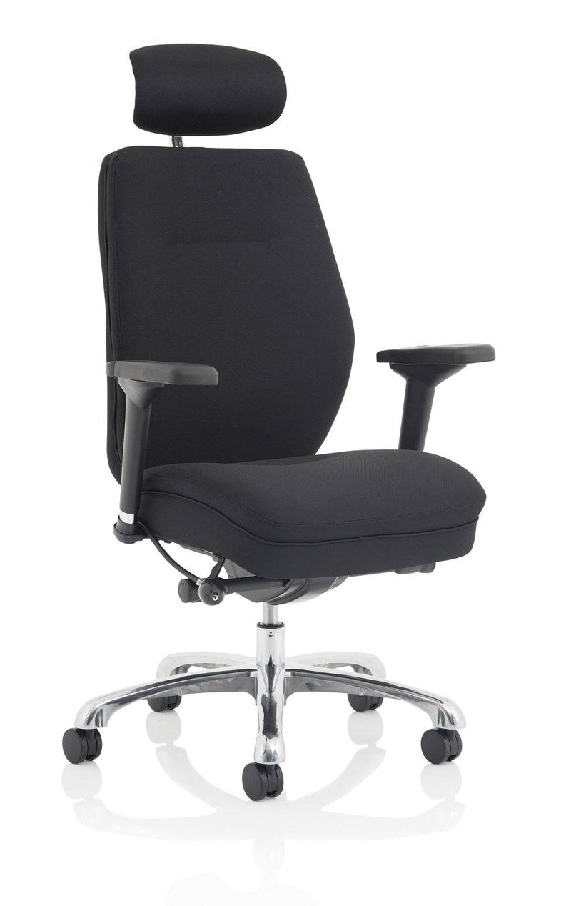 Domino Black Fabric Chair With Arms & Headrest - NWOF