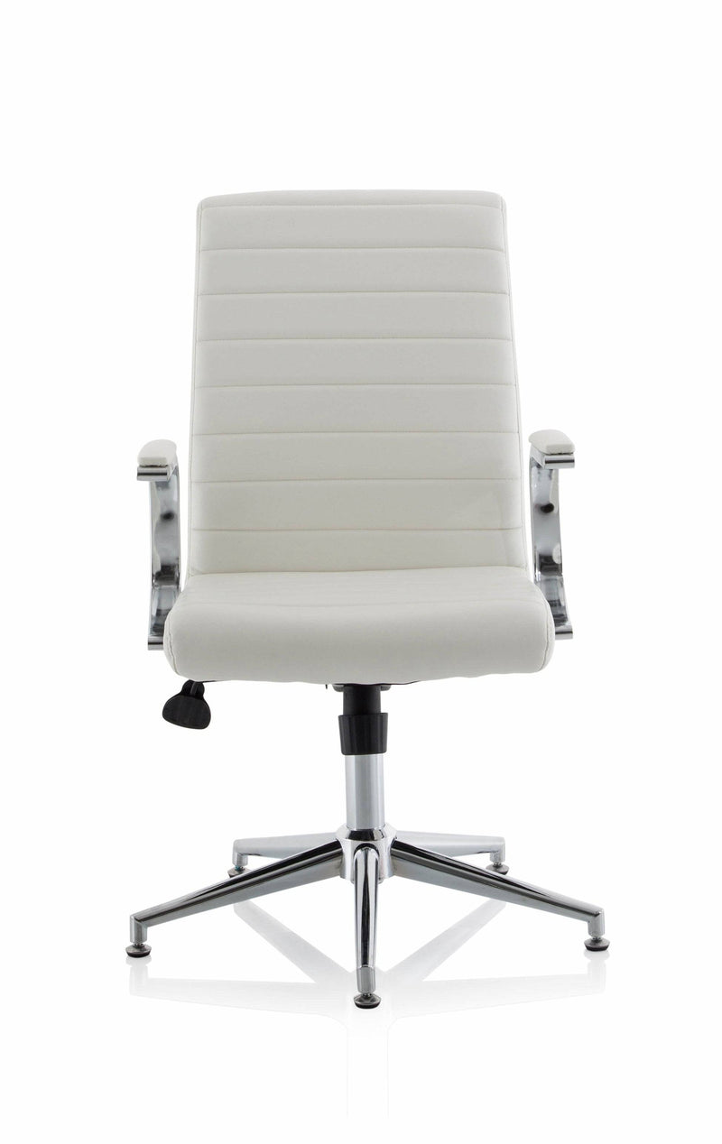 Ezra Executive White Leather Chair with Glides - NWOF