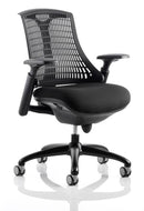 Flex Task Operator Chair Black Frame With Black Fabric Seat Black Back With Arms - NWOF