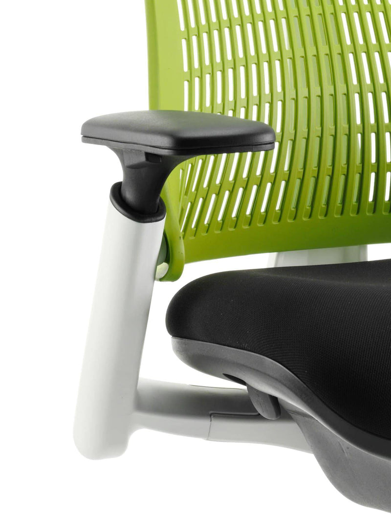 Flex Task Operator Chair Black Frame With Black Fabric Seat Green Back With Arms - NWOF