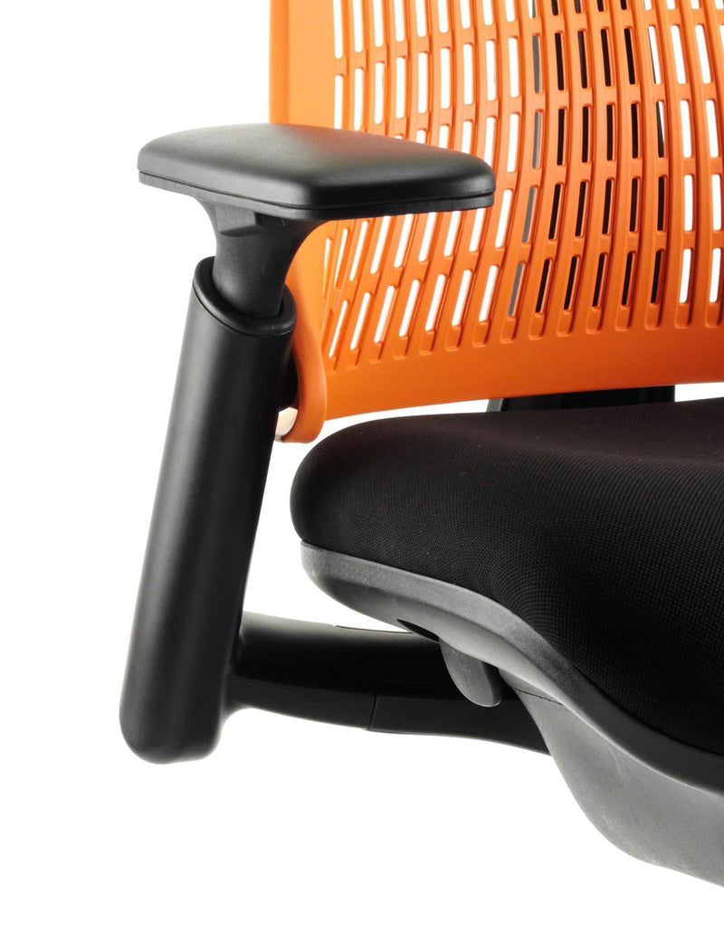 Flex Task Operator Chair Black Frame With Black Fabric Seat Orange Back With Arms - NWOF