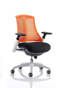 Flex Task Operator Chair White Frame Black Fabric Seat With Orange Back With Arms - NWOF