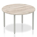 Impulse 1200mm Round Table Grey Oak Top Silver Box Frame Leg - NWOF