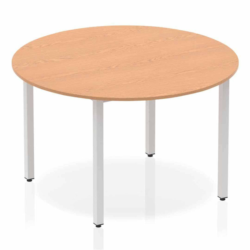 Impulse 1200mm Round Table Oak Top Silver Box Frame Leg - NWOF