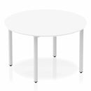 Impulse 1200mm Round Table White Top Silver Box Frame Leg - NWOF