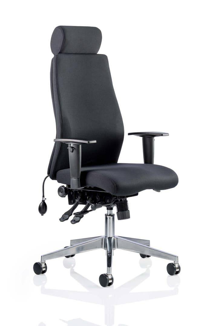 Onyx Ergo Posture Chair Black Fabric With Headrest & Arms - NWOF