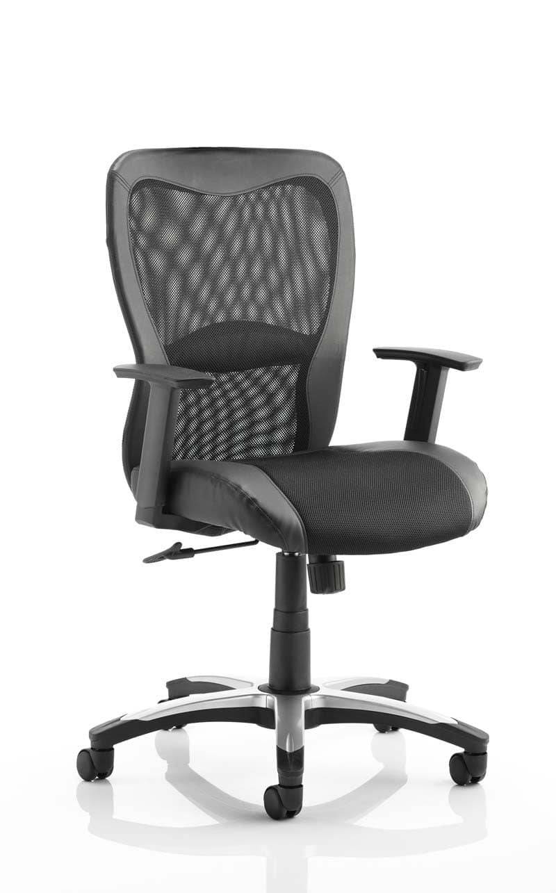 Victor II Executive Chair Black Leather Black Mesh With Arms - NWOF