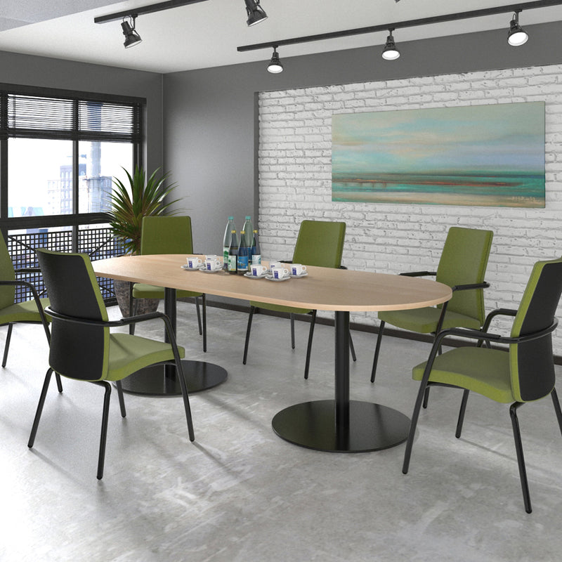 Eternal Radial End Boardroom Table With Central Cut-Out 2400mm x 1000mm - Grey Oak - NWOF