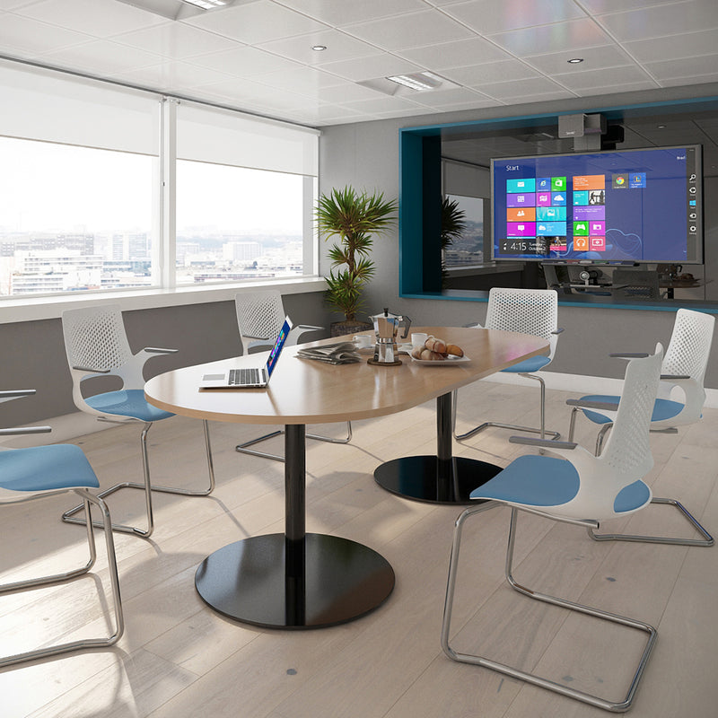 Eternal Radial End Boardroom Table With Central Cut-Out 2400mm x 1000mm - Grey Oak - NWOF