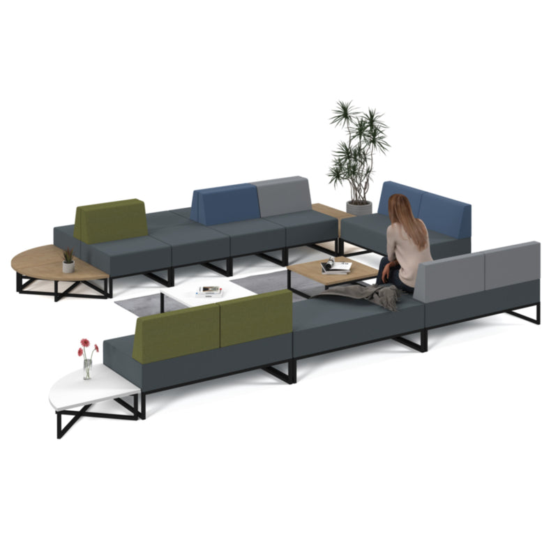 Nera Modular Soft Seating Single Bench With Black Frame - Elapse Grey - NWOF