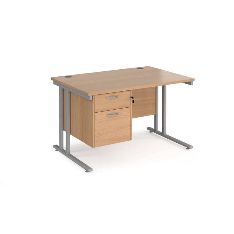 Maestro 25 Straight Desk 800mm Deep With Fixed 2 Drawer Pedestal & Cantilever Leg - NWOF