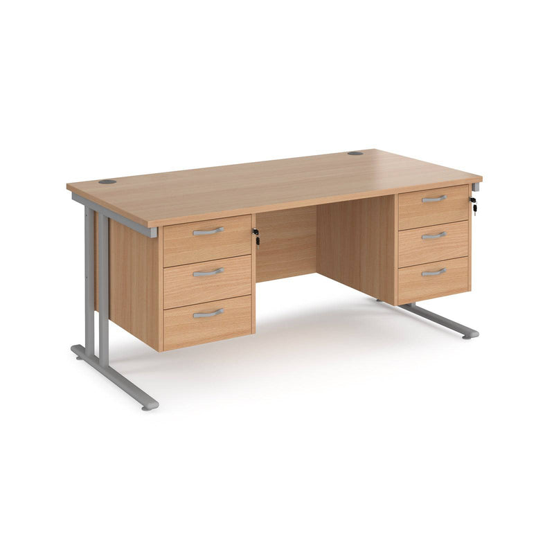 Maestro 25 Straight Desk 800mm Deep With Two Fixed 3 Drawer Pedestals - Cantilever Leg - NWOF