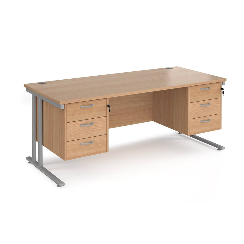 Maestro 25 Straight Desk 800mm Deep With Two Fixed 3 Drawer Pedestals - Cantilever Leg - NWOF