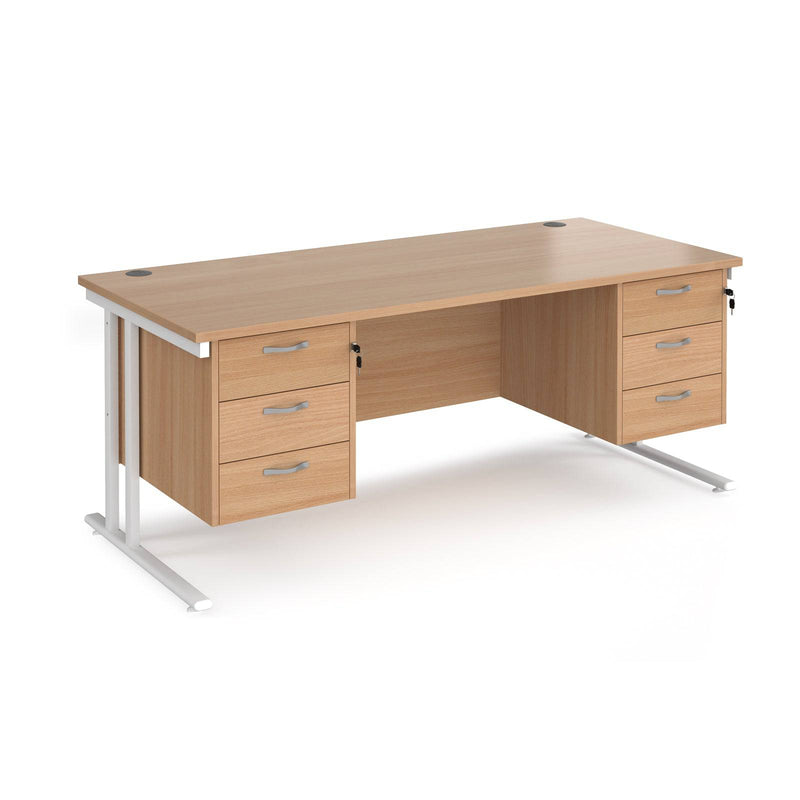 Maestro 25 Straight Desk 800mm Deep With Two Fixed 3 Drawer Pedestals - Cantilever Leg - NWOF