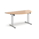 Semi Circular Folding Leg Table With Straight Foot Rails - Beech - NWOF